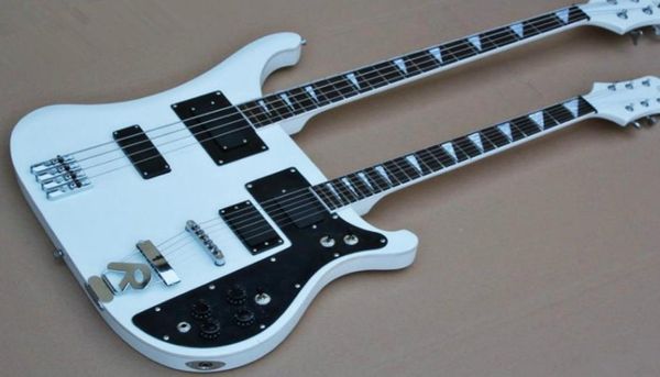 4 6 cuerdas Guitarra eléctrica blanca de doble cuello con escala de palo de rosa de pastillas negras Servicio personalizado de alta calidad1134720