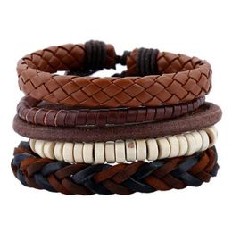 4-6pc Vintage Meerlagige lager lederen armband voor mannen Fashion Gevlochten Handgemaakte touw Wrap Bead Charm geweven armbanden M Jlloix