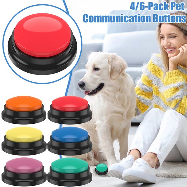 4/6 Uds botones de entrenamiento para perros grabables con luz mascota interactiva perro gato Entrenamiento de mascotas zumbador botón parlante juguete de inteligencia 240130