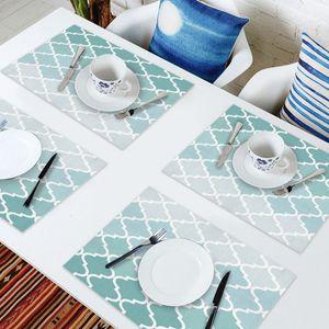 4 / 6pcs Set Table Mats Géométrique Bleu Green Gredient Turquoise Table Nota