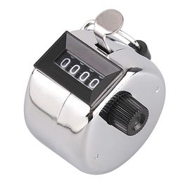 4.6x3cm Roestvrij Metaal Mini Sport Lap Golf Handheld Handleiding 4 Digital Aantal Hand Tally Counter Clicker Silver Person Flow Point DHL