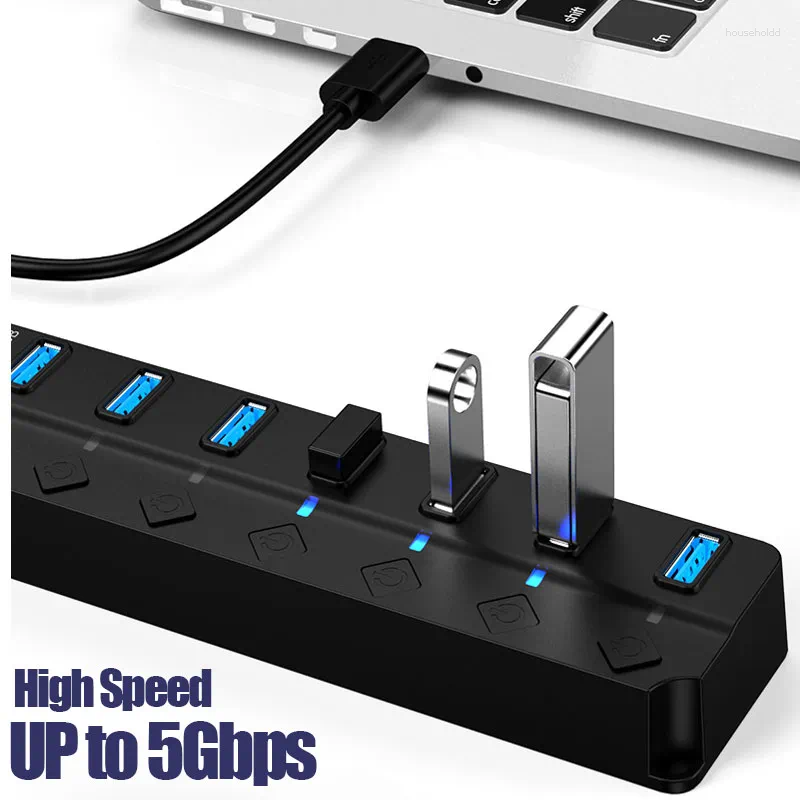 Hub multi splitter USB 3.0 4/7 in 1 Utilizzare l'adattatore di alimentazione Interruttore di espansione multiplo Docking station per cavo da 30 cm