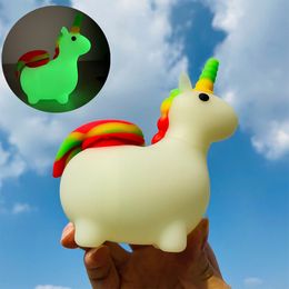 4,7 pouces lueur dans le noir licorne silicone bang narguilé fumer tuyau d'eau + bol nouveau