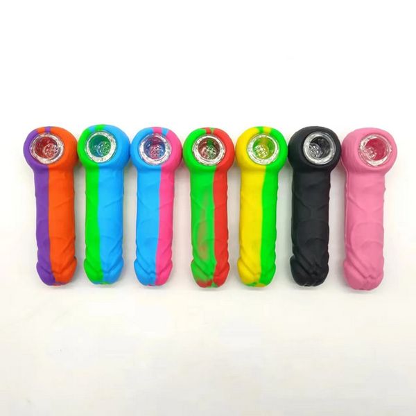 Pipe en silicone pour pénis masculin de 4,7 pouces avec bol en verre