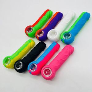 Tuyau en silicone de 4,7 pouces avec bol en verre d'eau Dick Bécher de pénis Bong Dab Rigs Pipe à fumer incassable Bongs Narguilés