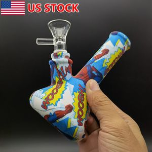 Pipe à eau en silicone de 4,7 pouces Bong Bubbler Hookah Shisha + Bol en verre de 14 mm.NOUVEAU