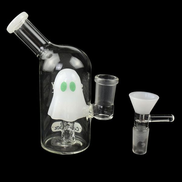 Mini Bong Ghost Hookah de 4,7 pulgadas - Percolador de vástago inferior difuso, junta hembra de 14 mm