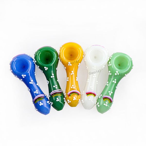 Pipe à main en verre arc-en-ciel de 4.7 pouces, cuillère, accessoire pour fumer, conduite d'eau, plate-forme Dab pour magasin de tabac, mode artistique