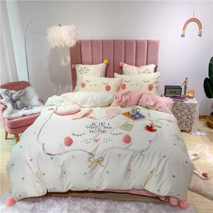 4 / 7pcs coton égyptien housse de couette ensembles de literie king size taies d'oreiller broderie lapin couverture de lit jogo de cama linge de lit T200706