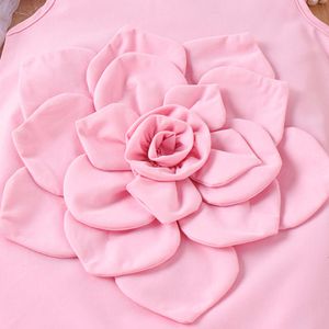 4-7y zomer kinderen roze bloem prinses mouwloze massieve katoenen verjaardag jurk