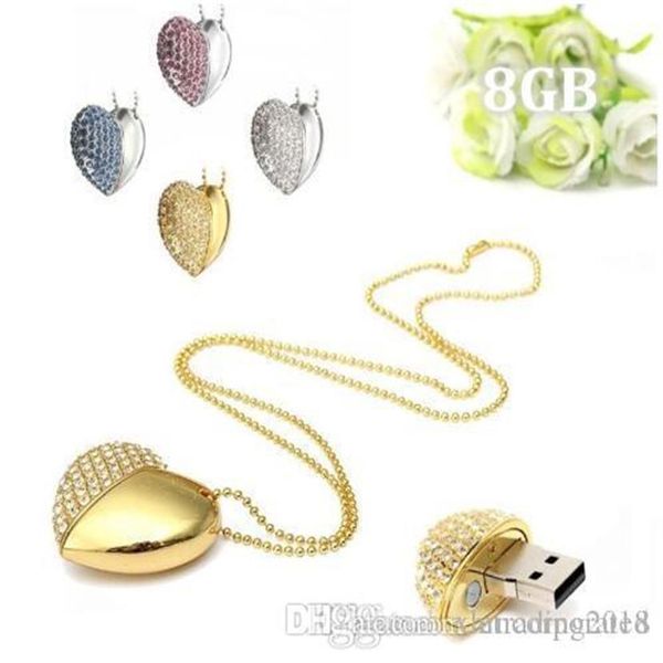 4 8 16 32 64 Go Metal Bullet USB 2 0 Flash Pen Drive Memory Stick Thumb Storage U DiskCrystal Heart collier pédant 16 Go USB 2 0 Fl2113