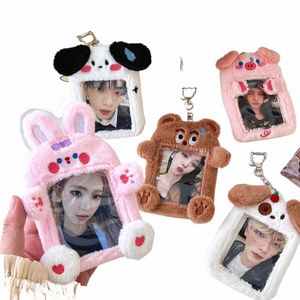 4.8 inch schattige beer dog varken konijn pluche fotokaarthouder kpop idool fotohouder meisje schattige sleutelhanger ID credit protector statierij 937n#