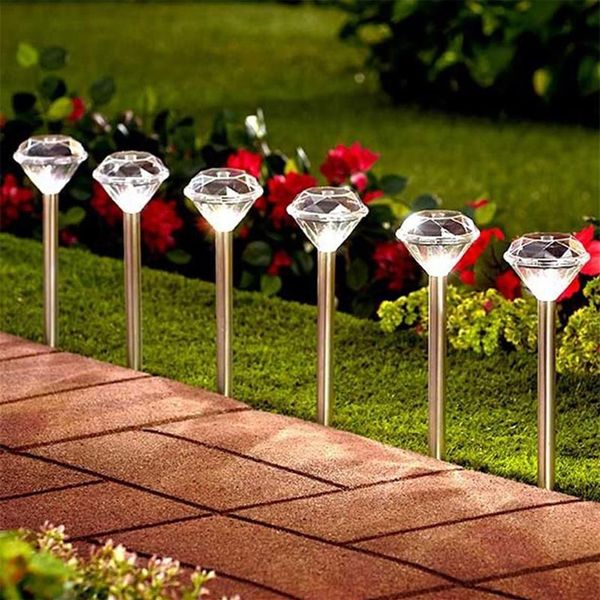 4 8 pièces en forme de diamant solaire LED lumière de pelouse couleur changeante extérieure cour jardin lampes au sol lampe blanc chaud RGB Lamps193J