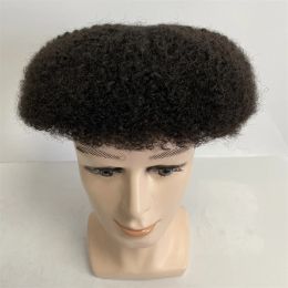 4 Afro / 6/8/10 mm Vave # 1b Natural Natural Brazilian Virgin Human Hair Hair Plice 8x10 Toupee Full Lace Unit for Black Men
