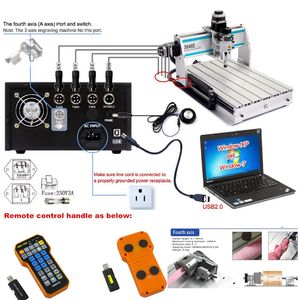 4 AXIS CNC ROUTER 3040 Graveur USB Port Metaalfrezen PCB Boorsnijder Machine Woodworking Machines Diy met limietschakelaar