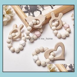 4 babyverpleegkundige armbanden houten titel sile kralen tandjes hout ratels speelgoed cartoon cadeau -druppel