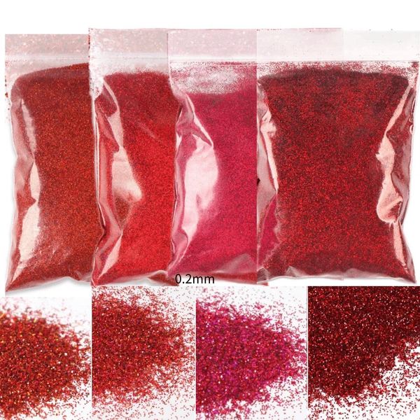 4 sacs * 50g de paillettes rouges pour les ongles en poudre ensemble de poudre de pigment fin brillant décoration en vrac accessoires de manucure scintillants pour vernis à ongles 240220