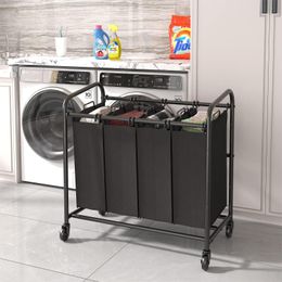 4 Bag Laundry Basket, Heavy Duty Laundry Hamper Storage Organizer, Laundry Sorter Cart With Heavy Duty Lockable Wheels For Dirty Clothes In Laundry Room Bedroom