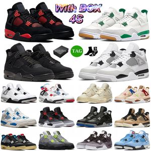 With Box 4 basketbalschoenen heren dames 4s Pine Green Military Black Cat Sail Red Thunder White Oreo Cool Grey Blue University Seafoam heren sportschoenen maat 36-47