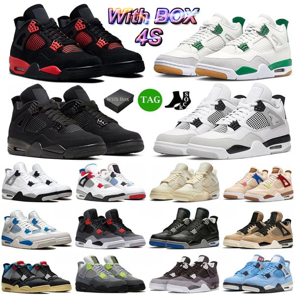 Avec Box 4 chaussures de basket-ball pour hommes femmes 4s Pine Green Military Black Cat Sail Red Thunder White Oreo Cool Grey Blue University Seafoam baskets de sport pour hommes taille 36-47