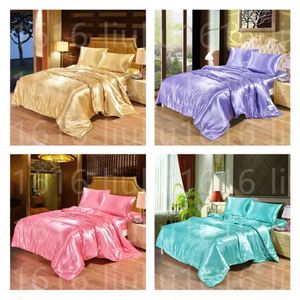 4 pièces de literie Satin Silk Queen King Size Set Couette couette couette couvercle plat et plaque de lit ajustée Tissu de lit de lit