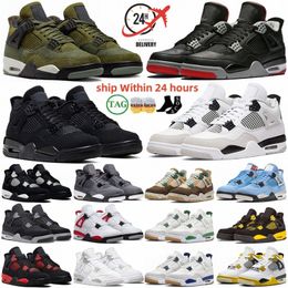 4 Black Cat 4s Bred Reimagined J4 Red Cement Thunder Thunder Military Basketball Chaussures Mentes Blanc Blanc Oreo Craft Medium Olive Cactus Kaws University Sail Green