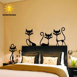 4 Noir Mode Stickers Muraux Chat Autocollants Salon Décor Tv Mur Décor Enfant Chambre Vinyle décor À La Maison