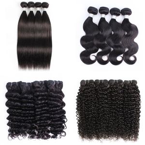 Paquete de 4 paquetes de cabello humano virgen brasileño Onda del cuerpo que teje Natural Negro Afro Kinky Sedoso Recto Suelto Profundo Curly3358