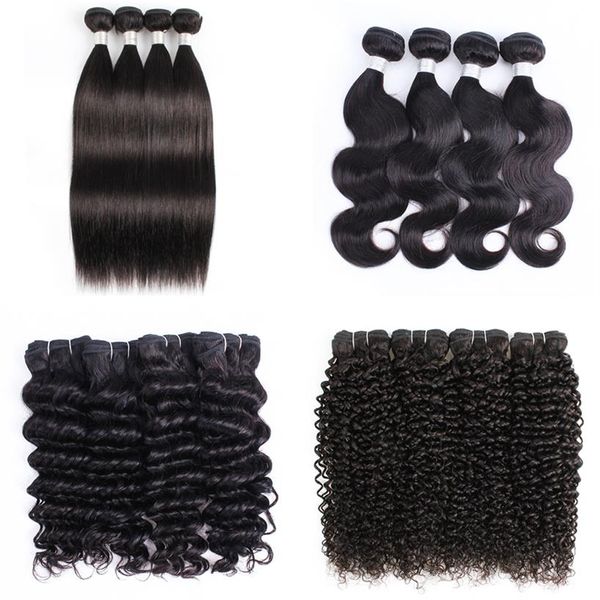 Tissage en lot brésilien naturel vierge, cheveux humains, Body Wave, noir naturel, Afro, crépus, soyeux, lisses, amples, bouclés, 259J, lot de 4