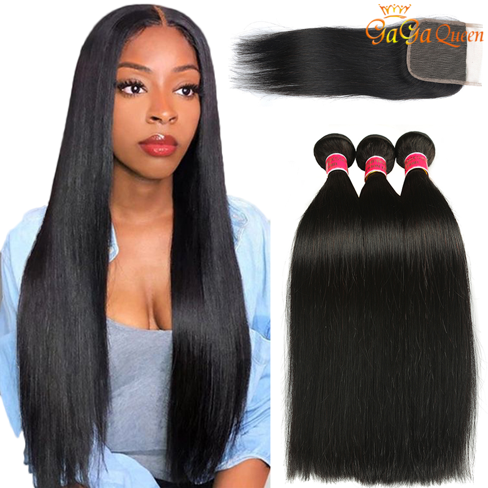 4 Bundles straight hair bundles with 4x4 closure brazilian human hair extensions with clsoure