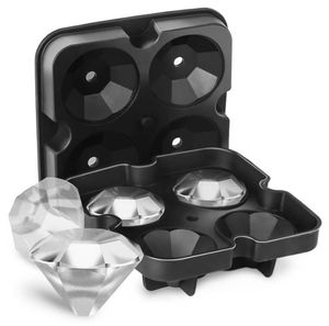 Bandeja para cubitos de hielo de diamante de 4 celdas, herramientas de barra, molde de silicona de fácil liberación, molde para dulces, para whisky, cócteles y jugos, negro SN2231