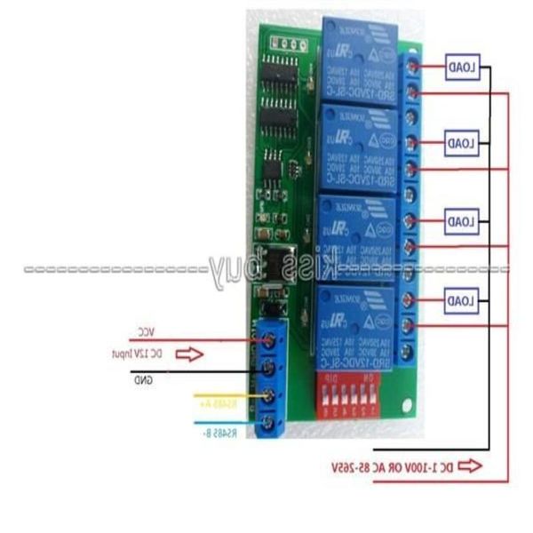 Freeshipping 4 canales DC 12V RS485 Módulo de relé Modbus RTU AT Comando Interruptor de control remoto para PLC PTZ Cámara Monitoreo de seguridad Dmjor