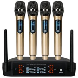 4-kanaals UHF draadloos microfoonsysteem Handheld dynamische microfoon met x 1200 mAh oplaadbare ontvanger voor Karaoke PA DJ Party 231228