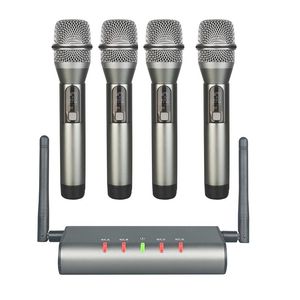 Système de microphone sans fil à 4 canaux Quad UHF Mic 4 micros portables Microphones longue distance à fréquence fixe