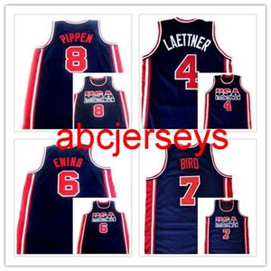 # 4 Christiasn Laettner # 6 Patrick Ewing # 7 Larry Bird # 8 Scottie Pippen TEAM JERSEY Retro Basketball Jerseys cousus sur Ncaa XS-6XL