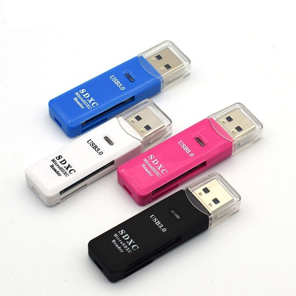 4 colores 2 en 1 USB 3,0 SD Micro SDXC SDHC lector de tarjetas de memoria TF Trans-flash adaptador de tarjeta convertidor herramienta 150 unids/lote