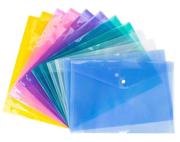Sacs de classement de documents A4 4 couleurs avec bouton-pression, enveloppes de classement transparentes, dossiers en papier pour fichiers en plastique 18C ST130