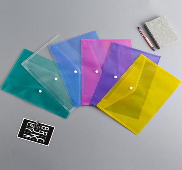 4 Couleurs A4 Sacs de fichiers de documents avec bouton SNAP Transparent enveloppe les dossiers de papier Fichiers en plastique 18C WLL11623490668