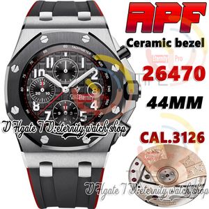 APF jjf26470 Cal.3126 A3126 chronograaf automatisch herenhorloge roestvrij kast keramische bezel zwarte textuur wijzerplaat rubberen band superversie eeuwigheid stopwatch horloges