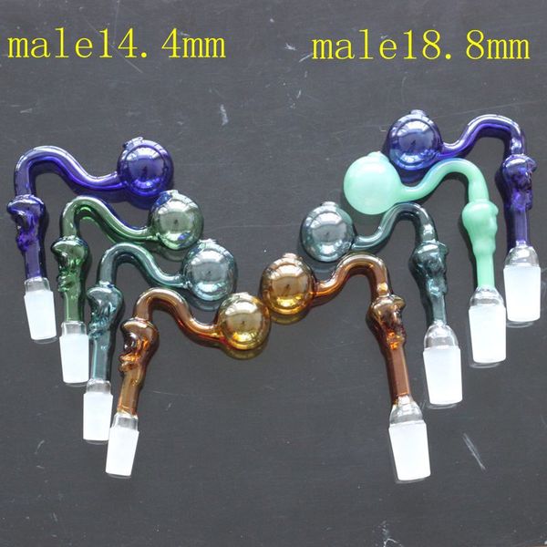 4 couleurs bol en verre incurvé pièce narguilés pyrex tuyau de brûleur à mazout crâne forme seau 14mm joint mâle pour accessoires de fumer bang