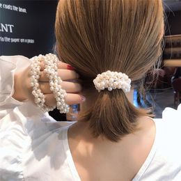 4 color de la cuerda de goma banda elástica niñas de Scrunchie Ponytail de la perla grano Mujeres banda lazos del pelo de los accesorios al por mayor de las mujeres diadema