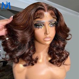 4 gekleurde body wave korte bob pruiken van echt haar voor zwarte vrouwen 13x4 kant voor 180 dichtheid pre geplukt Braziliaanse remy pruik 231226