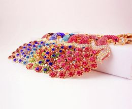 4 colores Bling Rhinestone llavero elegante colorido pavo real llavero Peafowl Peahen llavero bolsa colgante coche llavero Ring8457940