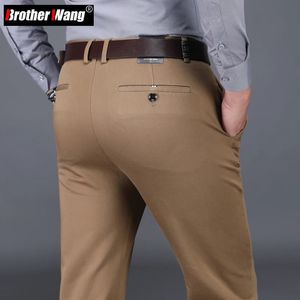 4 couleurs Style classique hommes marron affaires pantalons décontractés droits solide Stretch coton taille haute pantalon de bureau marque masculine 240308