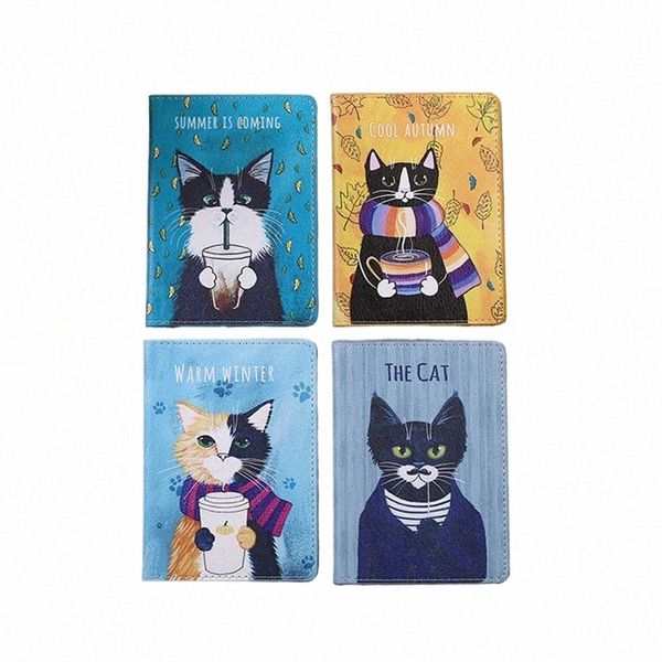 4 couleurs mignon chat animaux accessoires de voyage porte-passeport en cuir PU passeport housse Busin carte ID titulaires portefeuille b6mc #