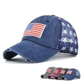 4 kleuren noodlijdende Amerikaanse vlag sterren ball cap denim honkbal cap dames jeans usa vlaggen hoed
