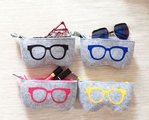 4 Colors Exquisite Wool Felt Cloth Eyeglass Case Women Sunglasses Boxes Children Zipper Bag 20PCs/Lot Free Shipping