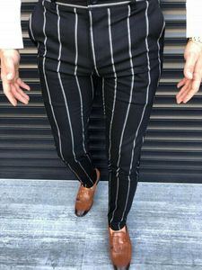 4 kleuren mode nieuwe mannen smart casual broek gestreepte slanke fit potloodbroek enkel lengte zakelijk casual formeel