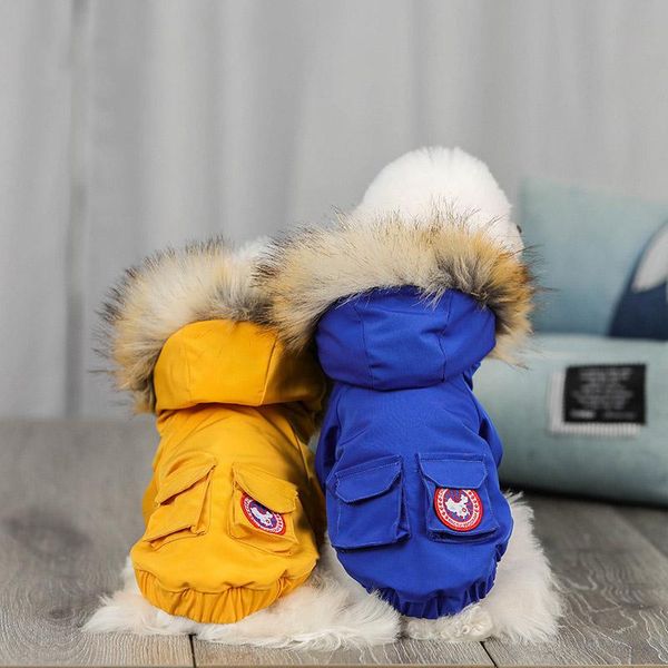 Vêtements chauds et doux pour chien Veste d'hiver pour chien Vêtements pour petits chiens de taille moyenne Manteaux avec capuche Animaux Combinaison de neige Coupe-vent Chiot Parka Manteau Chihuahua Ropa Para Perro Crème L