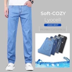4 kleuren lyocell jeans heren kleding dunne stretch rechte zakelijke casual denim broek losse katoenen broek mannelijk 240430